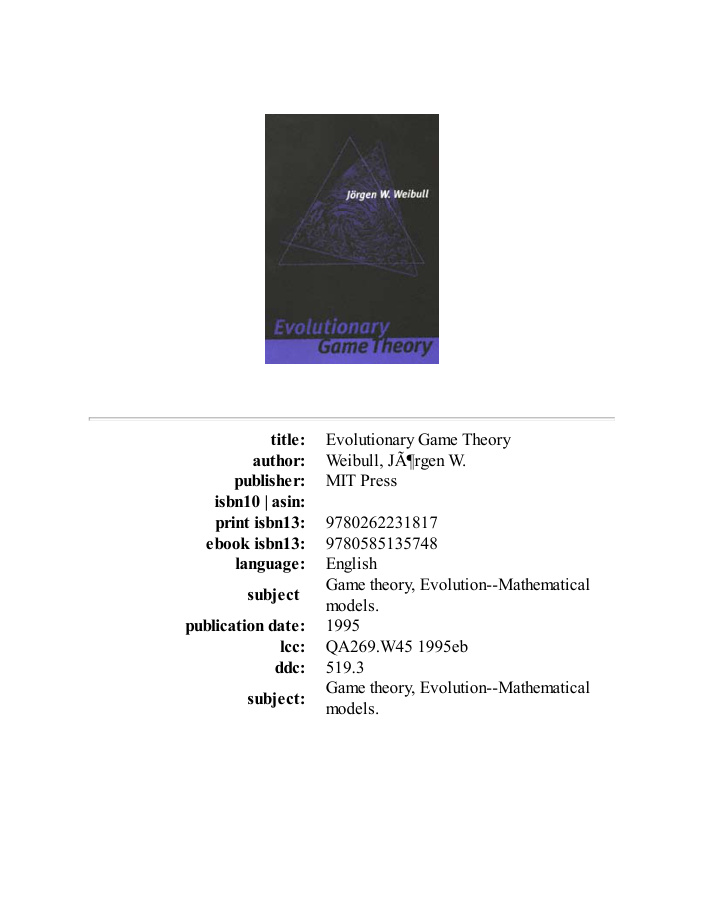 Cover of A Course in Game Theory