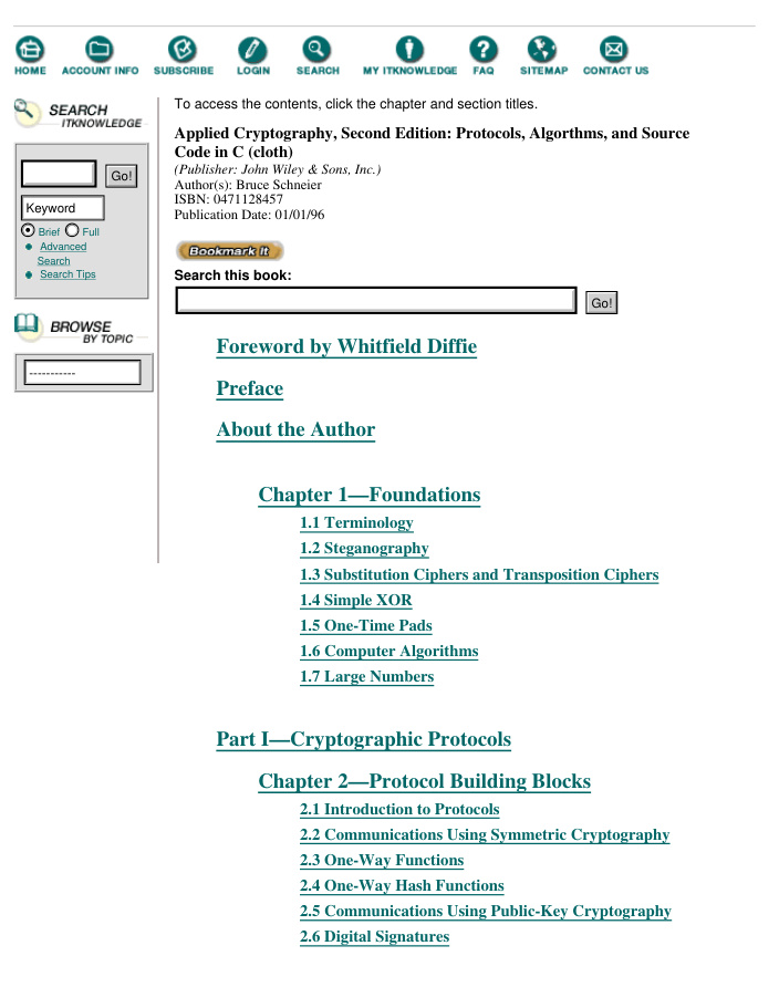 Cover of Applied Cryptography nd ed