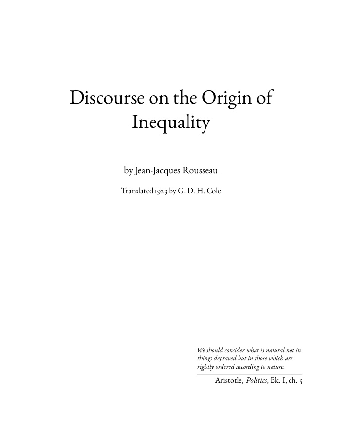 Cover of Discourse on Inequality