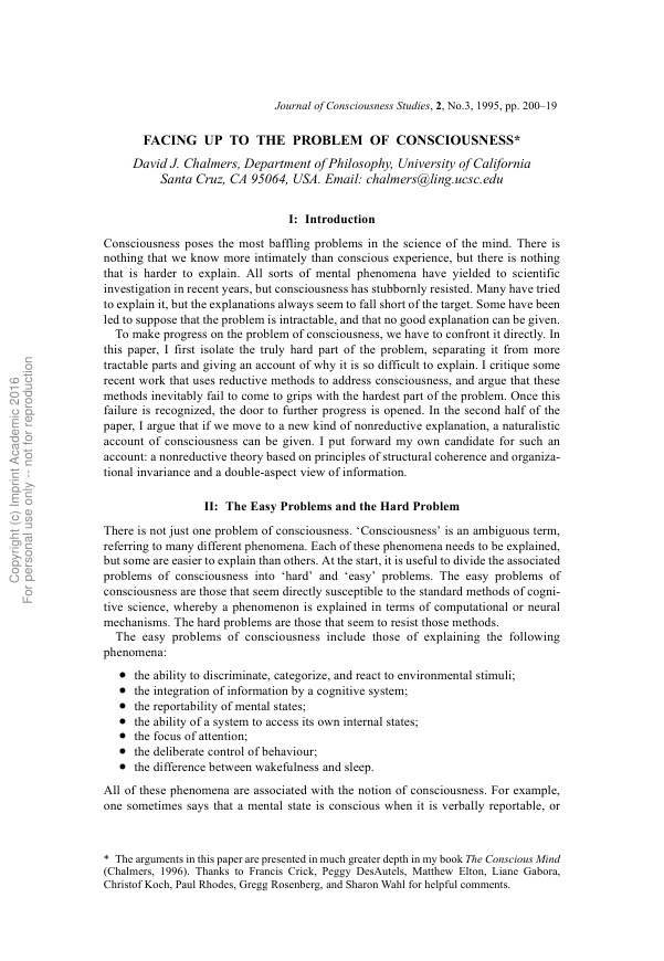 Cover of Facing Up to the Problem of Consciousness