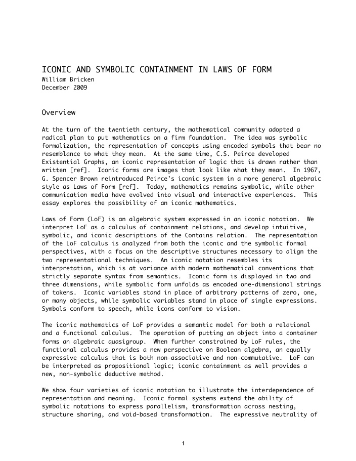 Cover of ICONIC AND SYMBOLIC CONTAINMENT IN LAWS OF FORM