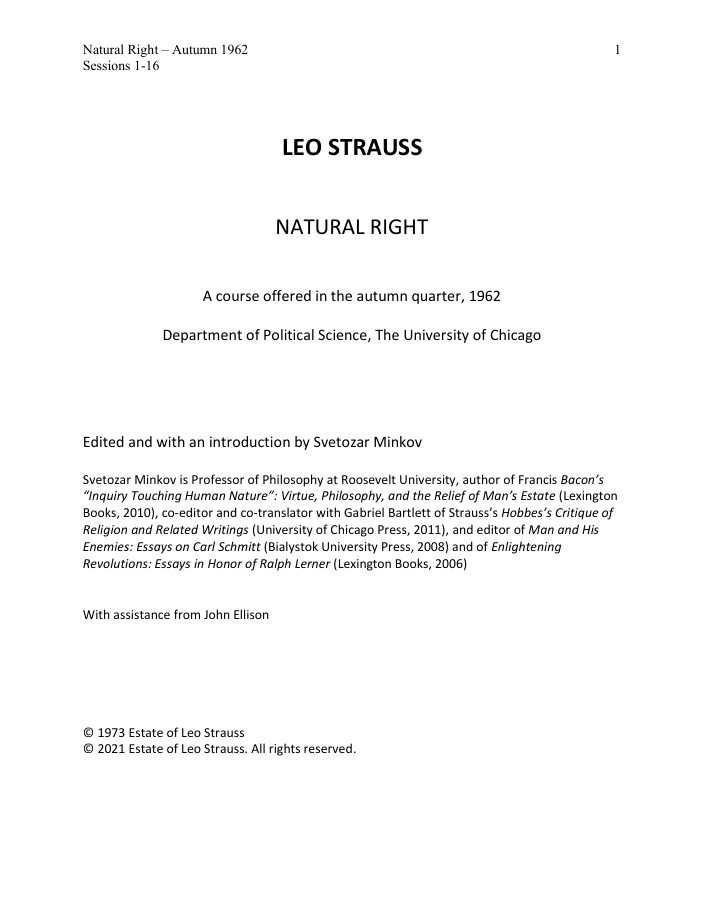 Cover of Natural Right (Lecture Course, 1962)