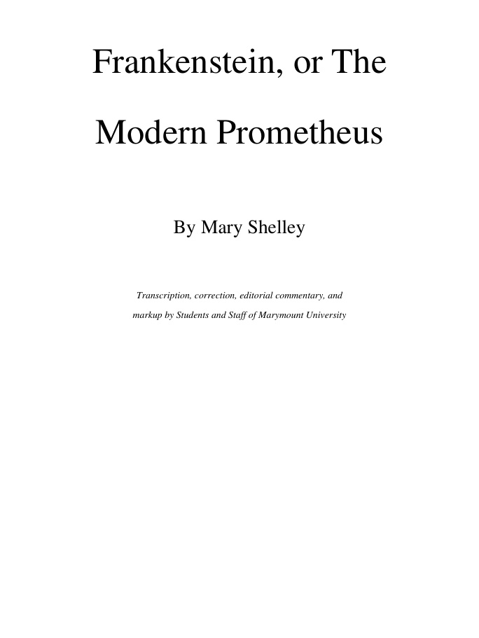 Cover of shelley frankenstein 1818