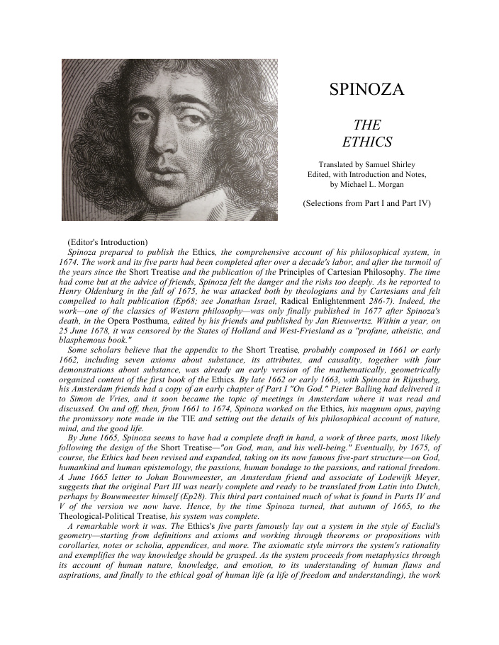 Cover of Spinoza s Ethics