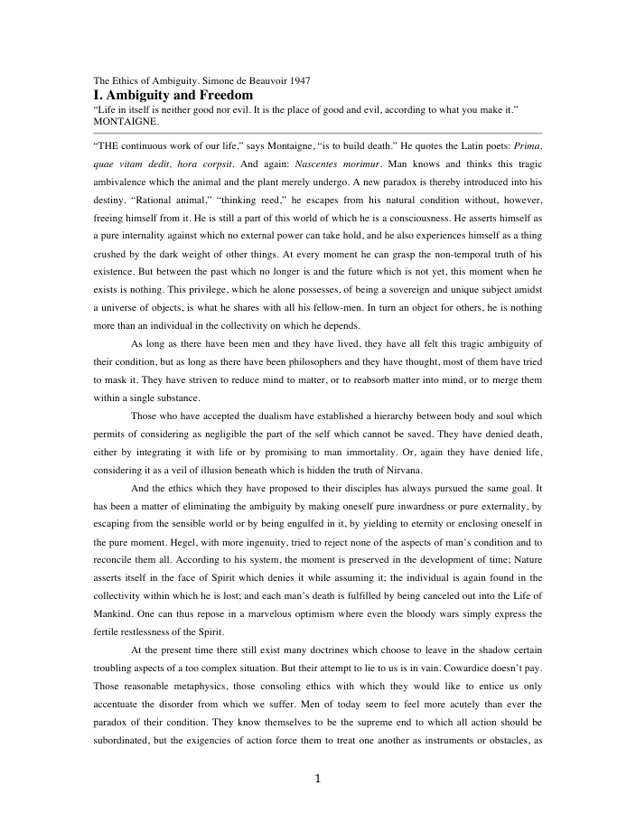 Cover of The Ethics of Ambiguity
